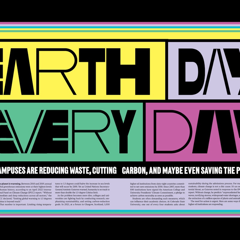 Earth Day Every Day print design spread using bright colors and modern fonts