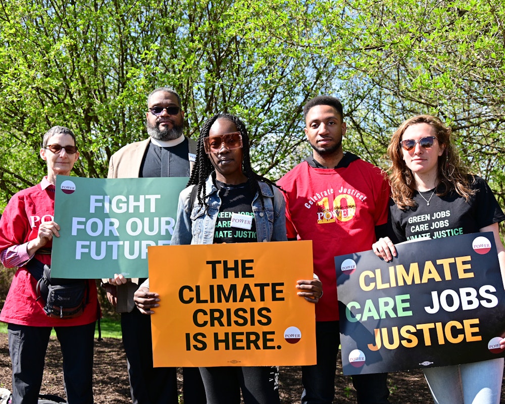 Members of POWER Interfaith gather in April 2022 in Pennsylvania for the Fight for Our Future: Rally for Climate, Care, Jobs, and Justice.