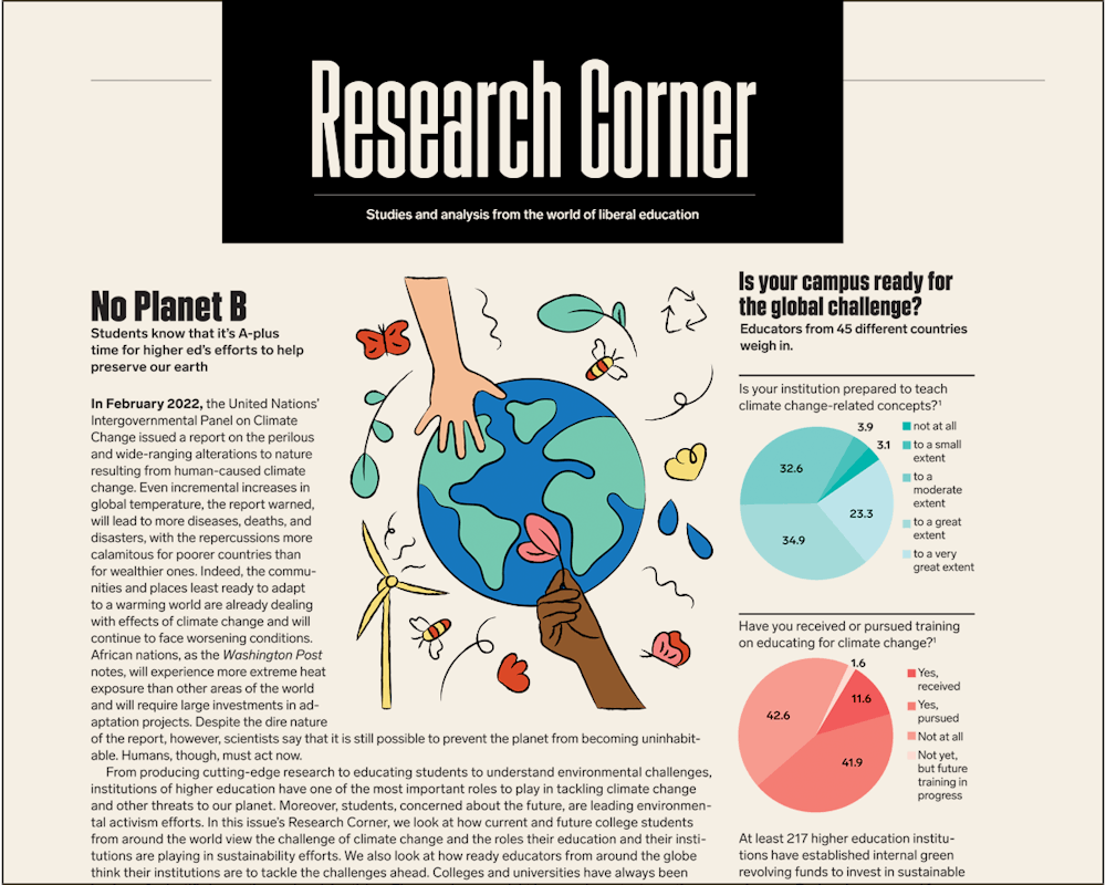 Top half of Research Corner first page. Title is "No Planet B"