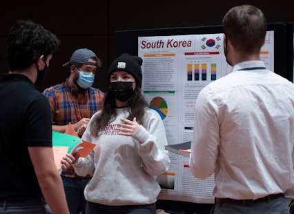 Virginia Tech students attend a poster session for the Pathways General Education course, Earth Resources, Society and the Environment, fall semester 2021.