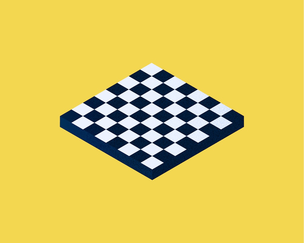 An illustration of a chess board on a yellow background.