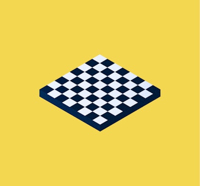 An illustration of a chess board on a yellow background.
