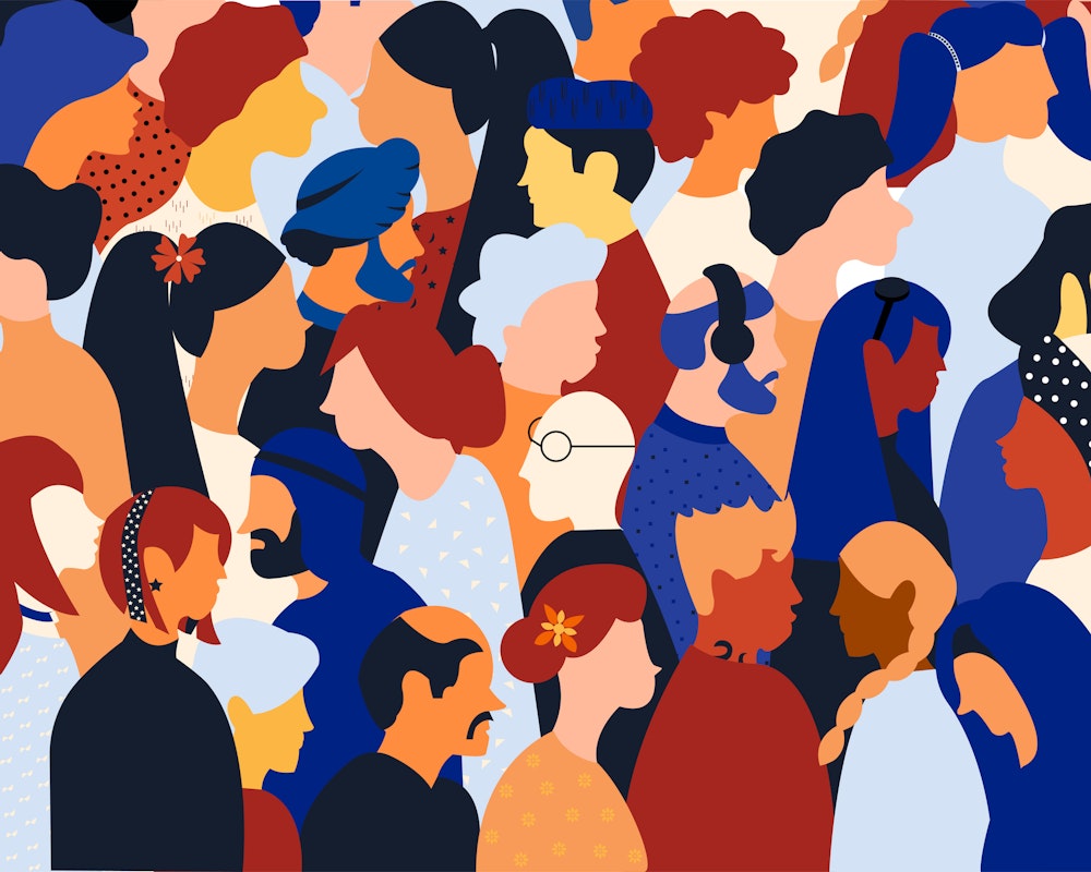 A digital ilustration of a diverse crowd of people.