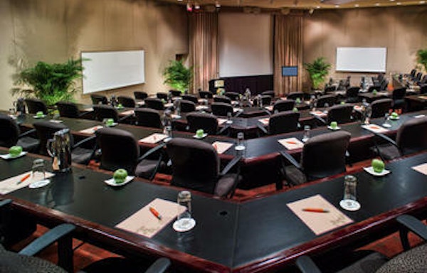 An ampitheatre-style meeting room with modern design