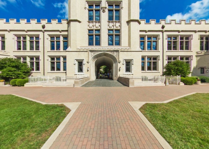 Beautiful stone building located on the campus of the College of Wooster.