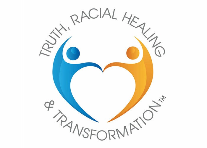 The Truth, Racial Healing and Transformation logo of two human figures holding hands.
